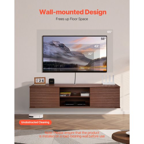 Flydende TV-bord, 152x39x36.8 cm, Valnød, Opbevaring
