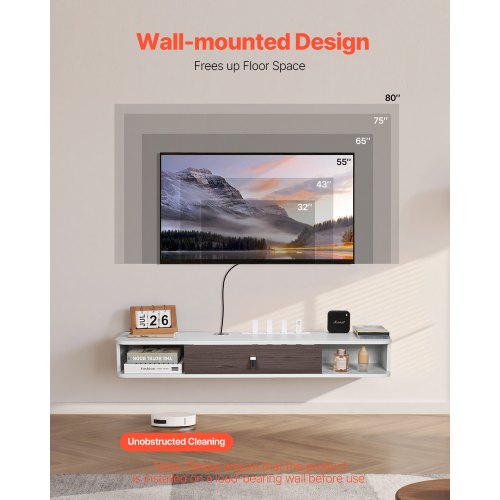 Flydende TV-bord, 120x23,6x16 cm, Hvid, Opbevaringsskab