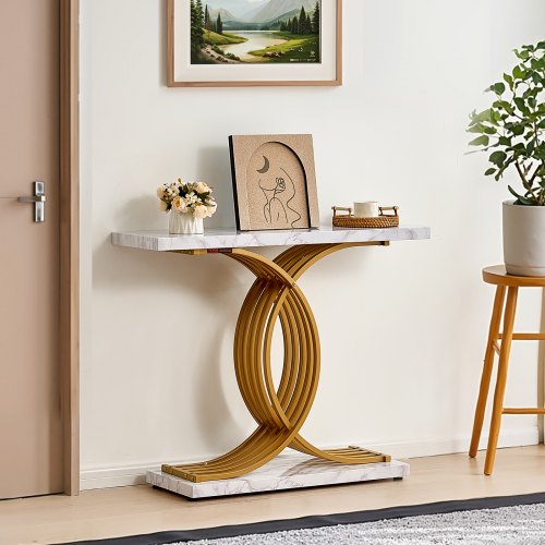 Konsolbord, 100x30x81 cm, Hvid, Metalstel