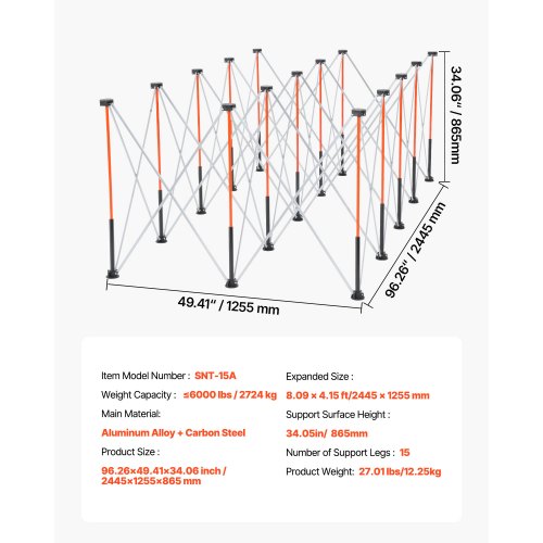 Sammenklappeligt arbejdsbord, 244,5x125,5x86,5 cm, Opbevaringstaske, Aluminium