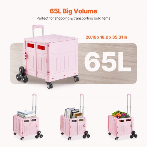 Brugsvogn, 65L sammenklappelig trappevogn, 51,2x48x89,7 cm, pink