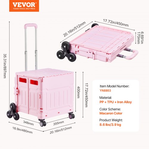 Brugsvogn, 65L sammenklappelig trappevogn, 51,2x48x89,7 cm, pink