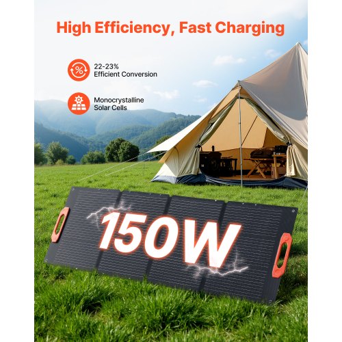Solpanel, 150W foldbar monokrystallinsk, 169,5x59x1,3 cm, bærbar