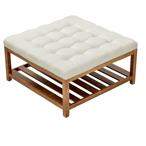 Ottoman sofabord, 87,5x87,5x44,5 cm, off-white, linnedpolstret opbevaring