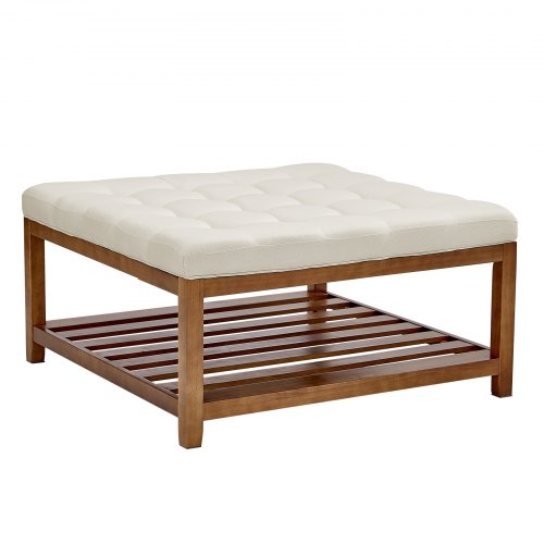 Ottoman sofabord, 87,5x87,5x44,5 cm, off-white, linnedpolstret opbevaring