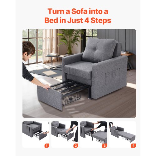 Sovesofa, 87,2x81x81 cm, Grå, Linnedstof