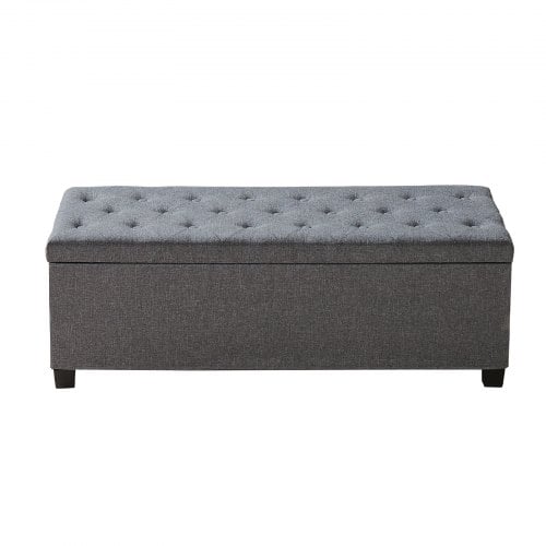 Opbevaringsbænk med siddeplads, 110x40x40 cm, grå, polstret med linned, opbevaringsfunktion