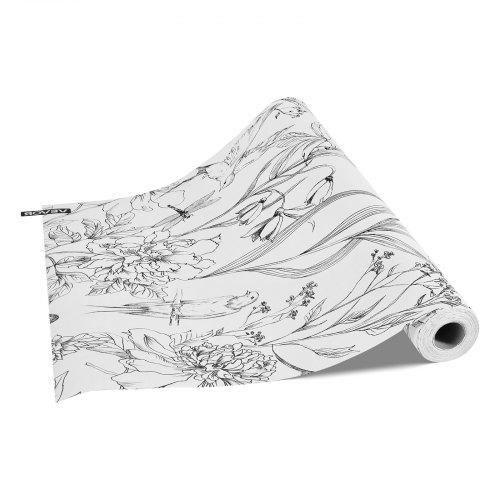 Tapet, Botanisk Blomster Hvid Line Art, 45x1000 cm, Hvid, Vinyl