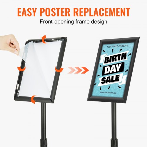 Skiltholder, Justerbart piedestal-plakatstativ, 1250x238x250 mm, Sort, Aluminium