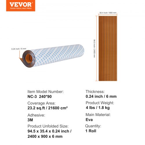 Bådgulv, EVA-skumdæk 240x89,9 cm, Brun, Skridsikkert materiale
