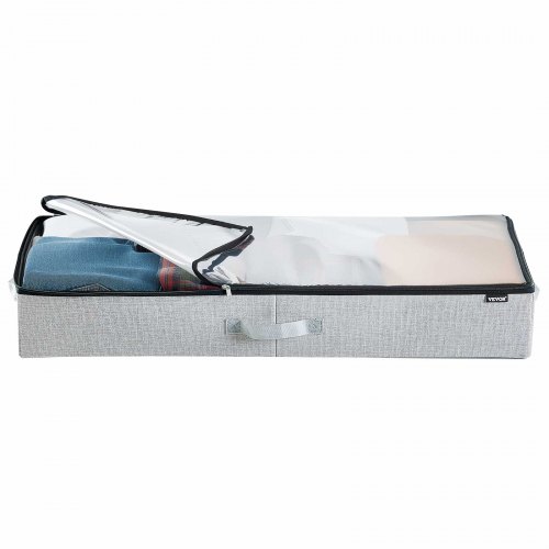 Opbevaringsboks til under sengen, 85x43x12 cm, gennemsigtigt låg, stofopbevaring