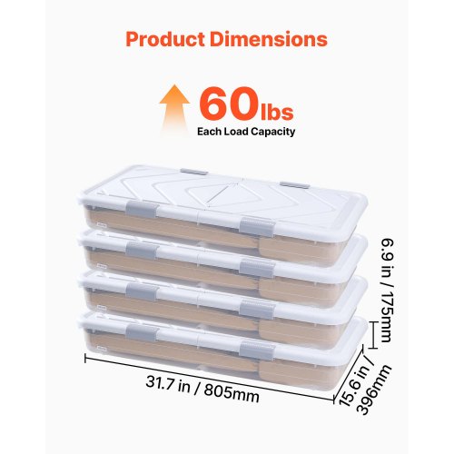 Opbevaringsboks til under sengen, 80,5x39,6x17,5 cm, grå, plast opbevaring