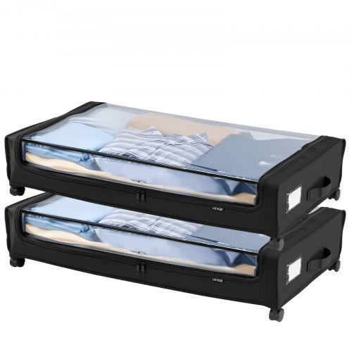 Opbevaringsboks under sengen, 77x47x17,3 cm, klar, med hjul, opbevaring