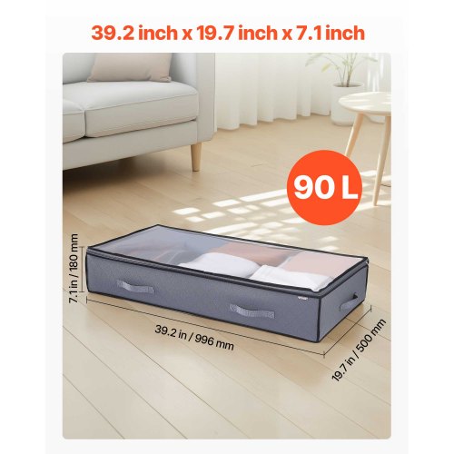Underbed opbevaringsboks 99,6x50x18 cm, gennemsigtigt låg, stofopbevaring