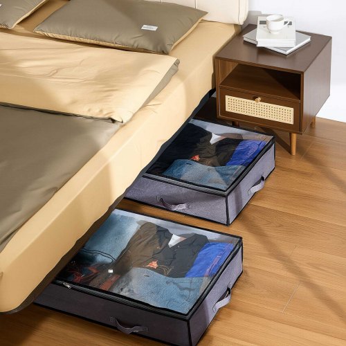 Underbed opbevaringsboks 99,6x50x18 cm, gennemsigtigt låg, stofopbevaring