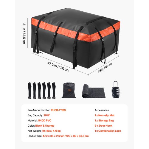 Auton kattotavaratilan laukku, 120x89x53,5 cm, musta, vedenpitävä PVC