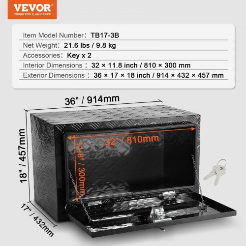 Underbody lastbilboks, 91,4x43,2x45,7 cm, aluminium opbevaring
