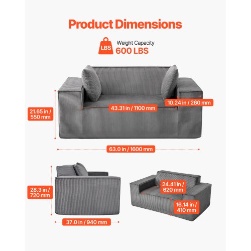 Loveseat-sohva, 160x94x72 cm, harmaa, vakosametti