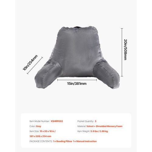 Lukutyyny, 38.1x50.8x25.4 cm, harmaa, memory foam