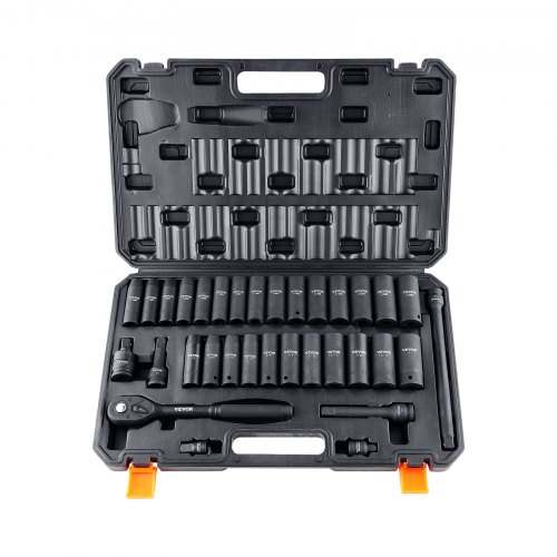 Slagnøglesæt, 33 dele 1/2" firkantet drev SAE 3/8"-1" metrisk 10-24mm, 51,5x33x6,5 cm, legeret stål