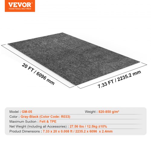 Garagegulvmåtte, 228x610 cm, grå-sort, vandtæt, ekstra robust