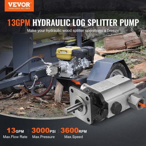 Hydraulisk brændekløverpumpe, 13GPM 2-trins 3000 PSI, 13x8,5x16,6 cm, aluminium