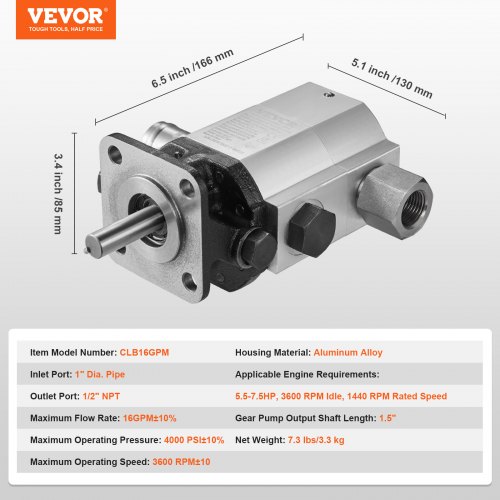 Hydraulisk brændekløverpumpe, 130x85x166 mm, aluminium