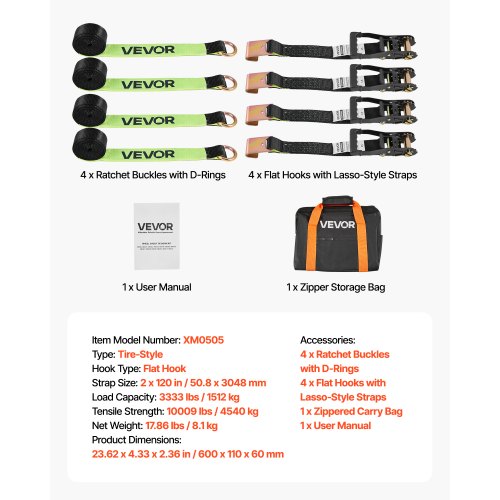 Hjulklods fastspændingssæt, 600x110x60 mm, dækstil, polyester