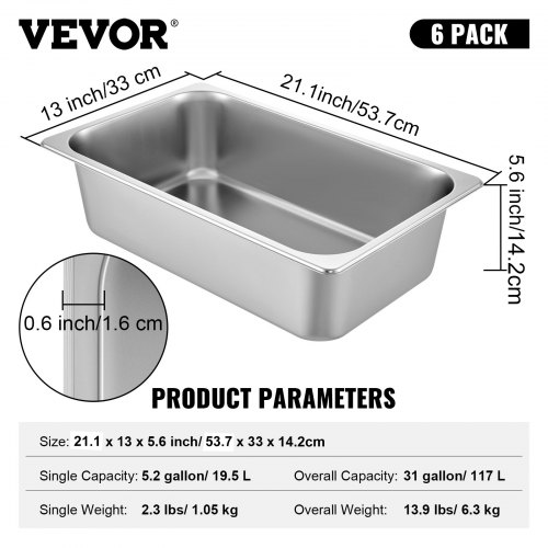 Steam Table Pan Set, 53,7x33x14,2 cm, Rostfritt stål, Matbehållare