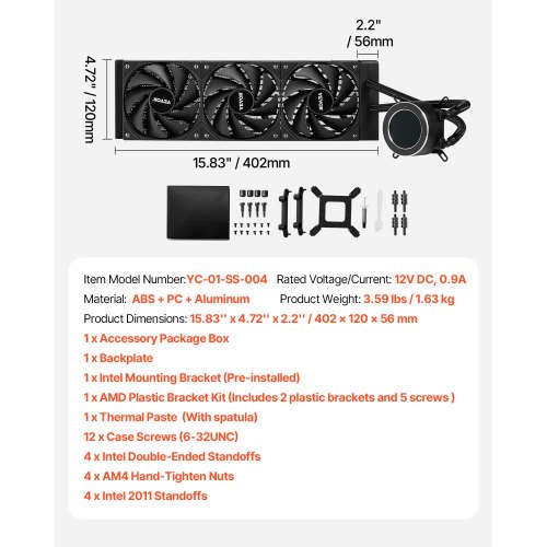 Nestejäähdytin prosessorille, 402x120x56 mm, musta, LCD-näyttö