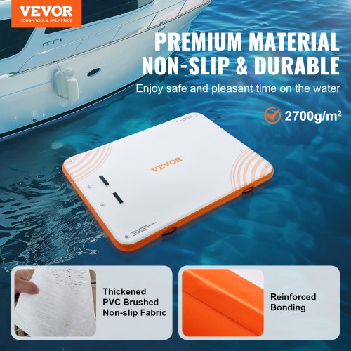 Oppustelig flydende dock 304x243x15,2 cm hvid orange, skridsikker PVC