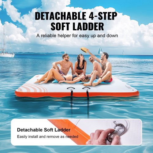 Oppustelig flydende dock 213x213x15,2 cm hvid orange, PVC, vandplatform