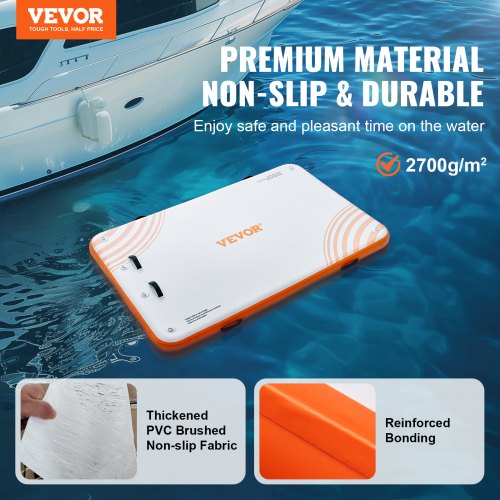 Oppustelig flydende dock, 243x152 cm, hvid orange, skridsikker PVC