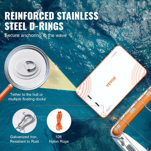 Oppustelig flydende dock, 243x152 cm, hvid orange, skridsikker PVC