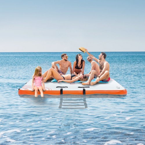 Oppustelig flydende dock, 243x152 cm, hvid orange, skridsikker PVC