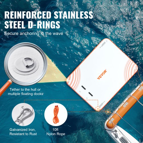 Oppustelig flydende dock, 243x182x15,2 cm, hvid orange, skridsikker PVC