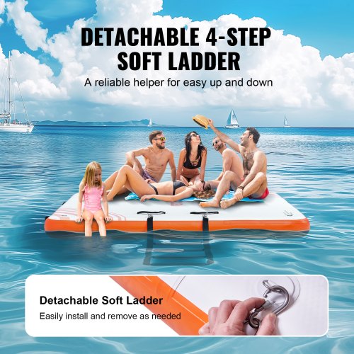 Oppustelig flydende dock, 243x182x15,2 cm, hvid orange, skridsikker PVC