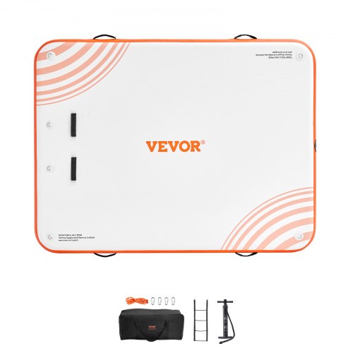 Oppustelig flydende dock, 243x182x15,2 cm, hvid orange, skridsikker PVC
