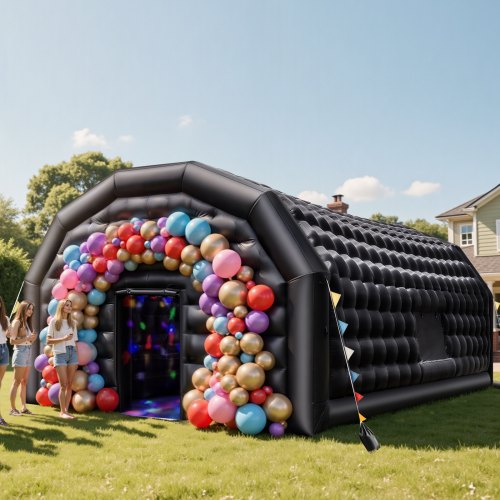 Oppustelig natklub 9x6x4 m sort, Oxford-stof