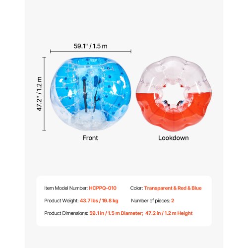 Oppustelige Bumper Balls, 150x120 cm, Rød & Blå, PVC