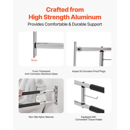 Toiletsikkerhedsrail, U-formet foldbar støttebøjle 28x7.5x76.5 cm, sølv, aluminium