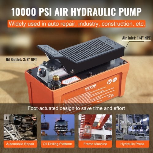 Luft-hydraulisk pumpe, 262x136x186 mm, orange, metal