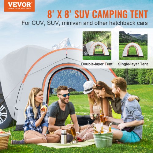 SUV Camping Telt, 240x240x230 cm, Grå, Vandtæt Dobbelt Lag
