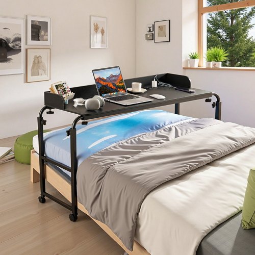 Overbed-bord 221x40x101,6 cm Sort Justerbar