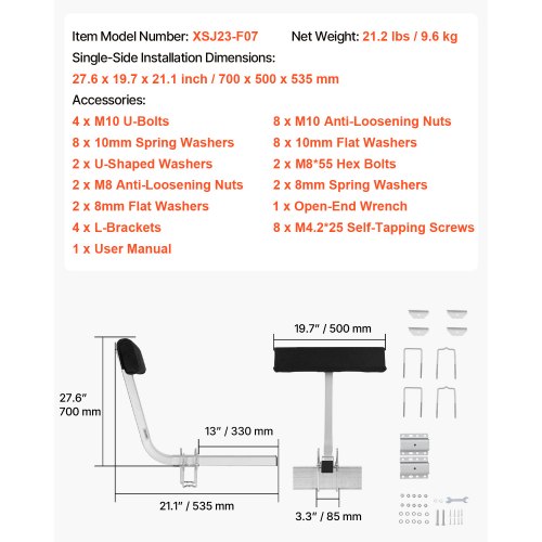 Bådtrailer Guide, Justerbare Stål Bunk Guide-Ons 70x51x51 cm, Kraftig