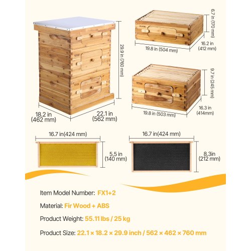 Bikube, 30-ramme Langstroth startpakke, 56,2x46,2x76 cm, fyrretræ