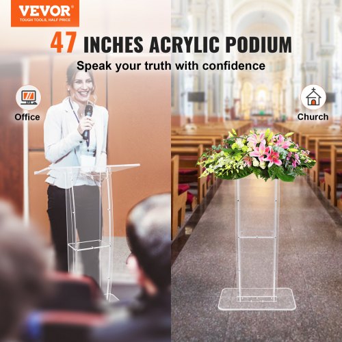 Podium, Akryl Podie Stand 119 cm, Transparent, Opbevaringshylde