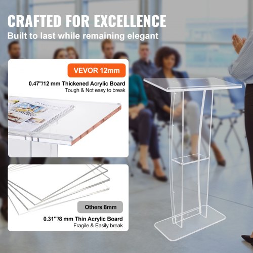 Podium, Akryl Podie Stand 119 cm, Transparent, Opbevaringshylde