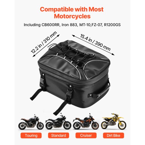 Motorcykel bagtaske, 39x31x20 cm, sort, vandtæt opbevaring