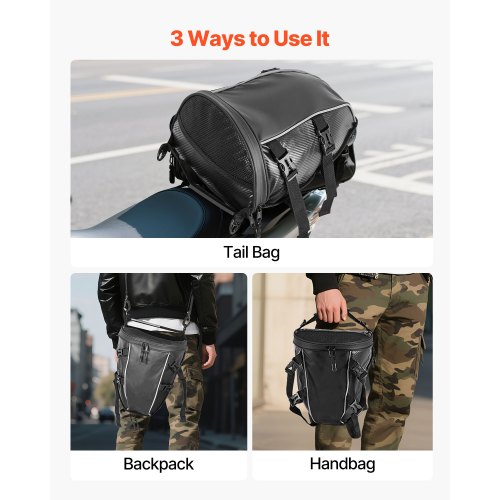 Motorcykel bagtaske, 32x27x18 cm, Sort, Vandtæt opbevaring